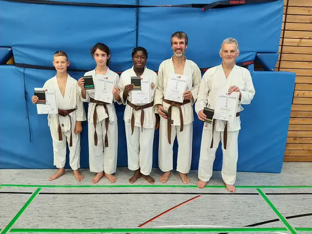 Die Prüflinge der Oberstufe: (von links) Lukas Frank (3. Kyu), Dylan Heil, Mayla Spörle, Stefan Siedler und Michael Behnke (alle 2. Kyu) | Foto: Karateverein Eppingen