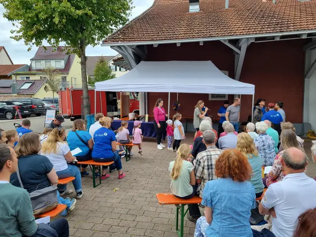 Beim verkaufsoffenen Sonntag in Botenheim startete das Fest an der Alten Kelter mit einem fröhlichen Familiengottesdienst unter freiem Himmel. Die Gäste lauschten gespannt dem Anspiel.  | Foto: Jochen Baral