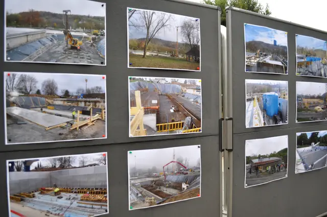 An Stellwänden sieht man die verschiedenen Bauarbeiten die bisher durchgeführt wurden.  | Foto: Daniela Somers