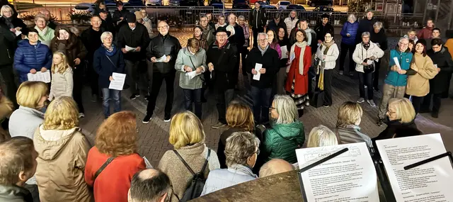 Teilnehmer an der Veranstaltung am 3. Oktober "Deutschland singt und klingt" vor dem Rathaus in Untergruppenbach.  | Foto: W. Happold