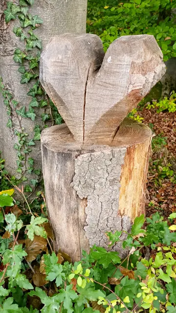 "Die Liebe höret nimmer auf" steht am Eingang des Monuments, aber schon im Wald gibt es Spuren der Liebe | Foto: WandernGabyErich