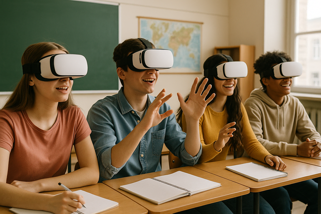 Schüler im Unterricht mit VR Brillen | Foto: Wr