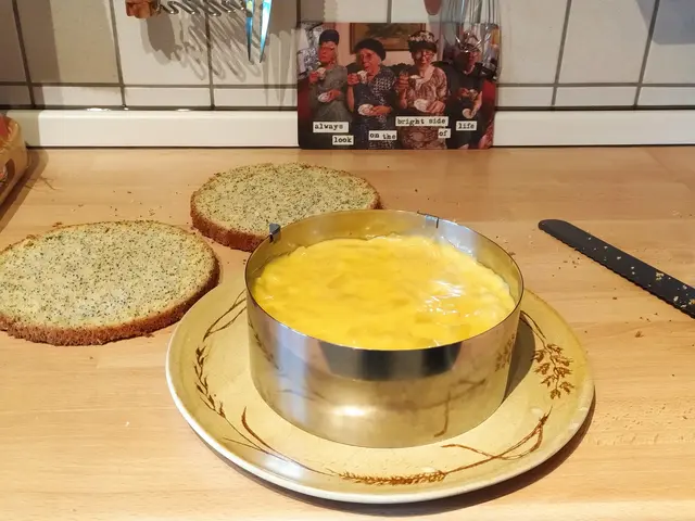 Hier ist der Tortenring um den untersten Boden geschlossen und darauf ist die Hälfte des Apfelkompotts verteilt.  | Foto: sigischlottke