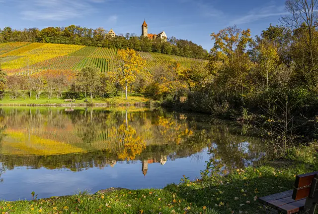 Schloss Stocksberg spiegelt sich im Wurmbachsee | Foto: ehw