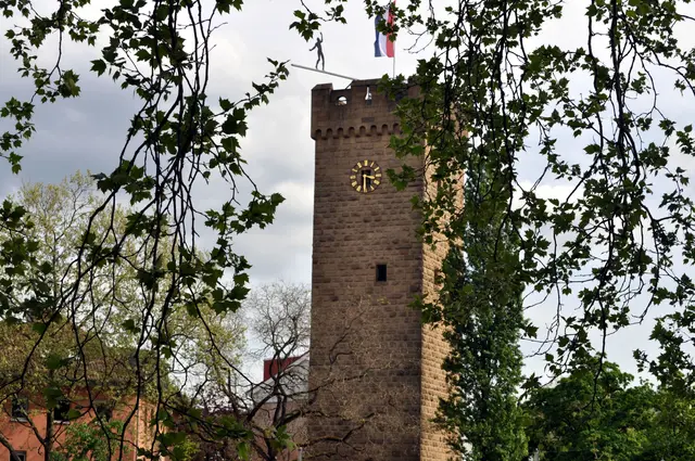 Der Götzenturm am Neckar. Die Wege am Neckar entlang sind gesäumt von alten Bäumen. Und wer möchte kann sich den Schlüssel für den Götzenturm holen und von oben die Aussicht geniessen. | Foto: Daniela Somers