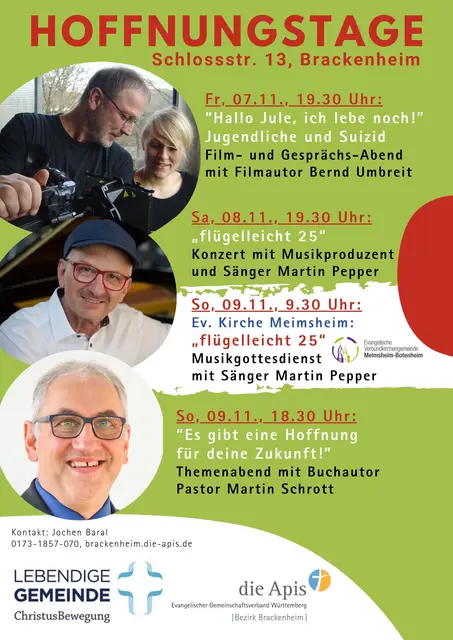 Die Hoffnungstage 2025 der Apis in Brackenheim finden bereits seit acht Jahren statt – auch in diesem Jahr wieder im Api-Saal Brackenheim, Schlossstraße 13. | Foto: Die Apis, Jochen Baral