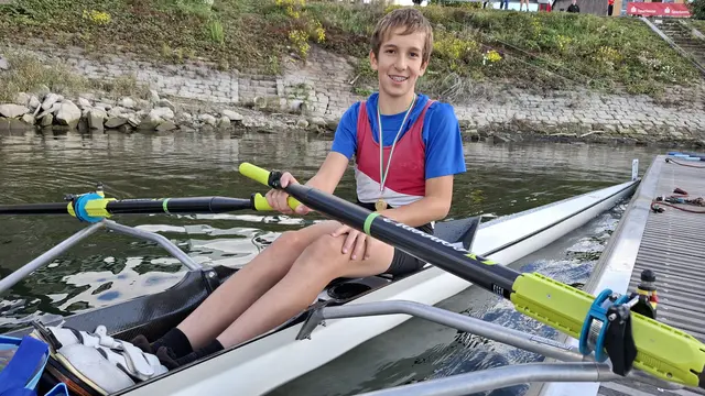 Luca Hille vom Lauffener Ruderclub nach seinem ersten Regattasieg überhaupt. | Foto: Sascha Hermann