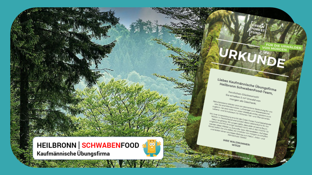 Vorweihnachtliche Großzügigkeit für Mutter Natur. ❤️ Ein herzliches Dankeschön an unseren Sponsor für 5 qm Urwald von morgen! Dieses Geschenk lehrt uns als Kaufmännische Übungsfirma, über den Tellerrand zu blicken. Es ist ein Akt der gesellschaftlichen Empathie und tiefen Nachhaltigkeit. Fröhliche, grüne Adventszeit von HEILBRONN│SCHWABENFOOD! | Foto: HEILBRONN│SCHWABENFOOD Kaufmännische Übungsfirma