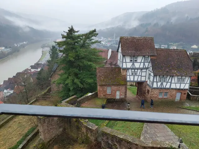 Blick von der Schlossterrasse auf das Wachthäuschen und die eng an den Hang gebaute Stadt. | Foto: Foto privat