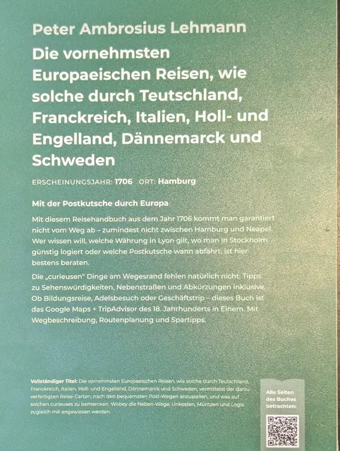 "Peter Ambrosius Lehmann (1663 – 1729) war ein deutscher Schriftsteller, Lehrer und Legationsrat. Sein Werk Die vornehmsten europäischen Reisen war ein Bestseller der frühen Neuzeit und war das Standardwerk für Reisende im 18. Jahrhundert"
Quelle: Wikipedia  | Foto: Uni Halle/HFM Schwäbisch Hall