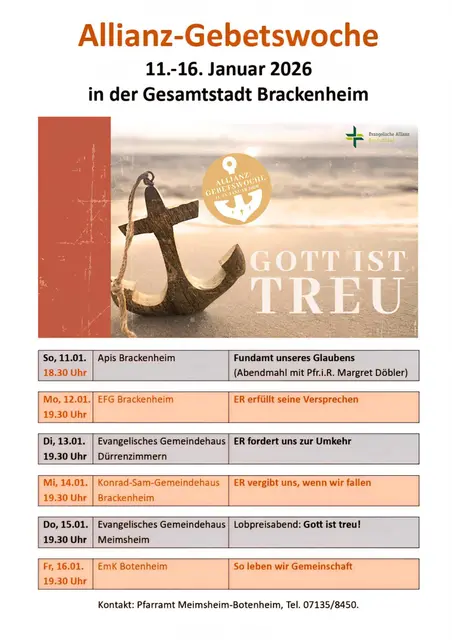 Verschiedene Gemeinden der Gesamtstadt Brackenheim laden herzlich zur 180. internationalen Allianzgebetswoche vom 11.-16. Januar 2026 ein. | Foto: Ev. Allianz der Gesamtstadt Brackenheim