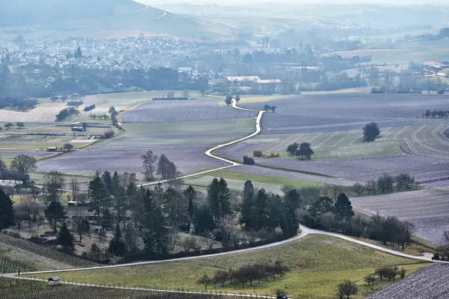 Blick ins Bottwartal. Gut zu sehen sind die schneebedeckten Wege, die wie weiße Bänder durch die Landschaft ziehen.  | Foto: Michael Harmsen