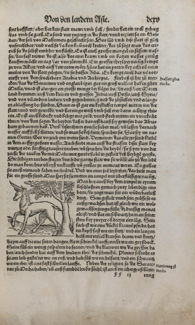 Einhorn - ein Faktencheck war für Sebastian Münster damals nicht möglich  (Ausgabe 1544)

UB Basel, EU I 55 | Foto: Universitätsbibliothek Basel