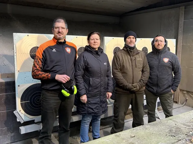 Die Schützen der 1. GK Mannschaft aus Neckarsulm v.l.n.r.: Mannschaftsführer Florian Schweizer, Oliva Rank-Schwab, Steven Nichols, Cumaali Eraslan | Foto: Schützengilde Neckarsulm e.V.