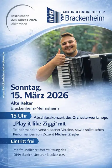 Dozent Michael Ziegler, das Akkordeonorchester Brackenheim e. V., sowie der DHV Bezirk Unterer Neckar freut sich auf viele Teilnehmende und viele Zuschauer!  | Foto: Silke Storz AOB