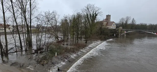 Blick von der Alten Neckarbrücke auf den angestiegenen Neckar und die Rathausburg. | Foto: privat Sibylle Tröber