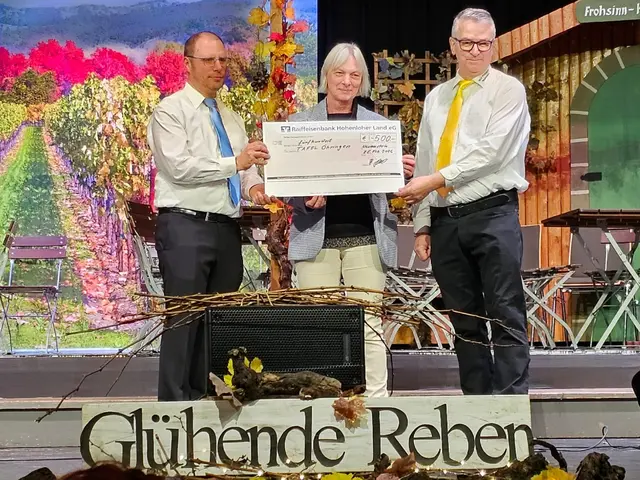 Scheckübergabe bei der MGV Jahresfeier an die Tafel Öhringen. v. li. Kay Herrmann MGV, Frau Ernst Diakonie, MGV Vorsitzender Rolf Gebert | Foto: Beppo Brehm MGV
