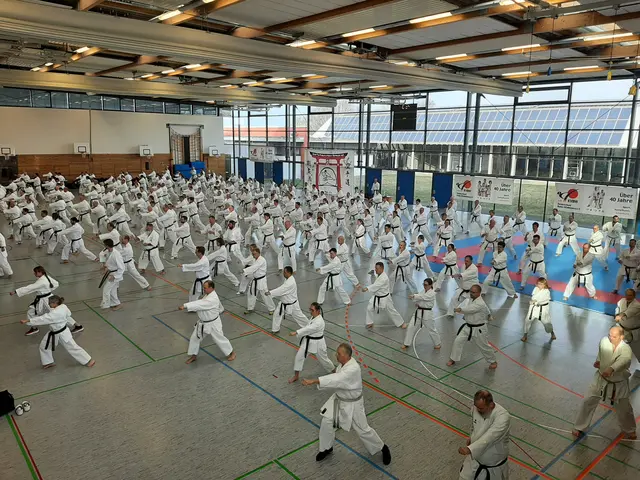 Gemeinsames Aufwärmen beim Trainermeeting 2026 in der Eppinger Hardwaldhalle | Foto: Karateverein Eppingen