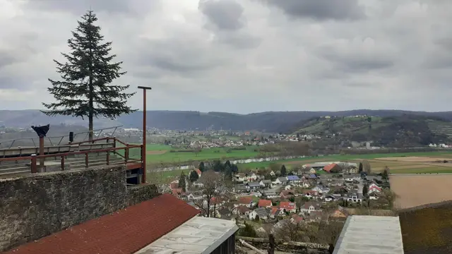 Ausblick von Burg Guttenberg ins heute stark bewölkte Neckartal.   | Foto: Karl-Heinz Trefz 