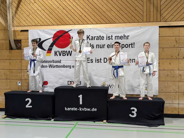Luka Colakovic (zweiter von rechts) mit der Bronzemedaille im Kumite | Foto: Karateverein Eppingen