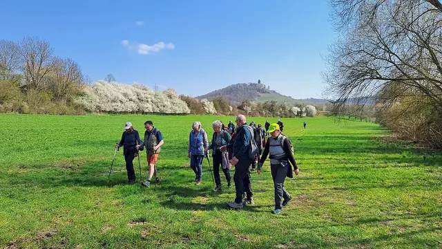 Traumhaftes Tal mit prachtvoll blühenden Schlehenhecken und dem Blick zur Burg Lichtenberg. | Foto: I.Reitz