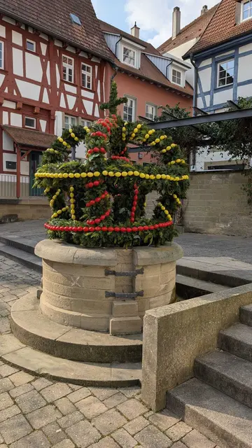 20 Landfrauen haben zusammengeholfen, um die Osterbrunnenkrone in Eppingen zu gestalten.  | Foto: Andrea Schlimm