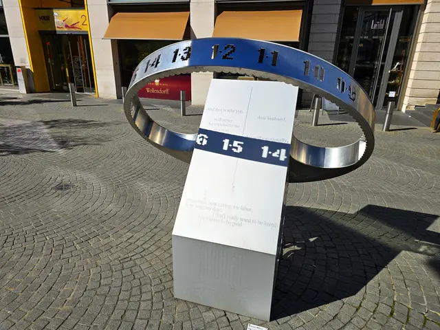 Die moderne Sonnenuhr "From Nine to Five" auf dem Leopoldplatz ist zwei Meter hoch. Sie zeigt die Zeit nur zwischen 9 und 17 Uhr an, ein Denkmal für alle Arbeitenden. | Foto: Heidrun Rosenberger