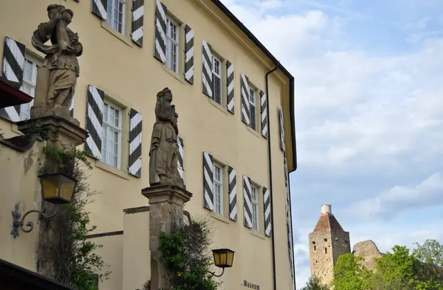 Eingang zum Schloss Horneck im Hintergrund der Turm des Heizkraftwerks | Foto: Daniela Somers