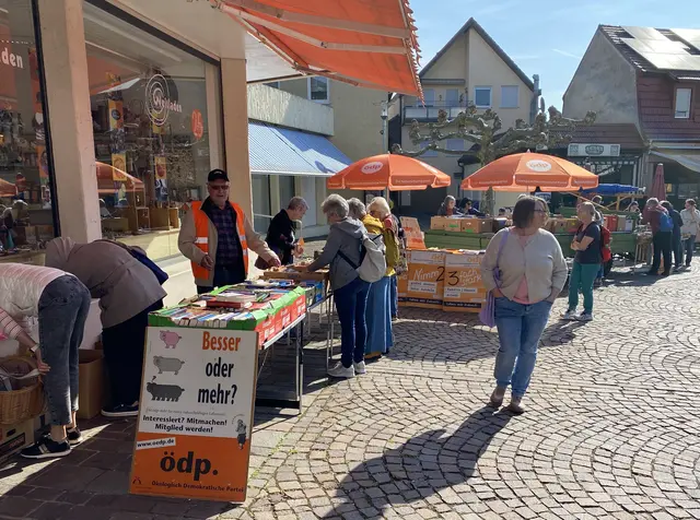 Die dargebotenen Bücher auf Tischen vor dem Weltladen und einem Traktoranhänger (im Hintergrund)  | Foto: Klaus Ries-Müller
