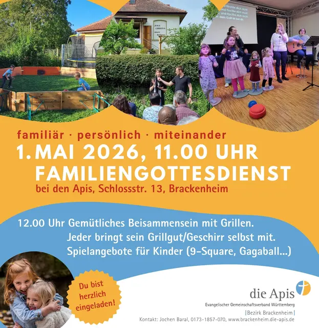 Am 1. Mai 2026 findet dieses Jahr ein Familiengottesdienst auf dem Gelände der Apis statt. Um 11.00 Uhr beginnt der fröhliche Familiengottesdienst für Klein und Groß! Im Anschluss wird gegrillt. | Foto: Die Apis, Jochen Baral