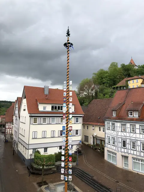 Auf dem Mai in sind mehr als 30 Vereinswappen angebracht. | Foto: Freiwillige Feuerwehr Möckmühl