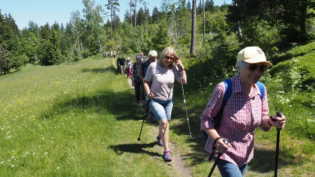 Die Wanderer schlängeln sich in der Hitze den Pfad entlang.   | Foto: Rainer Göser 