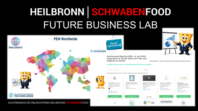 
SchwabenFood GmbH, eine deutsche Übungsfirma aus Heilbronn im internationalen PEN-Netzwerk, beim Asia Business Meet-Up 2026 von PEN Worldwide – im Austausch zu globalen Food &amp; Beverage Märkten und neuen Geschäftskontakten. | Foto: HEILBRONN │ SCHWABENFOOD – Kaufmännische Übungsfirma