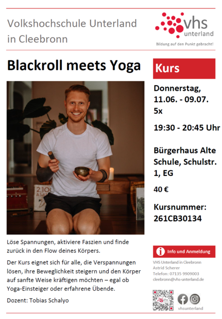 Plakat für Yogakurs mit der Blackroll (Faszienrolle) | Foto: VHS Unterland