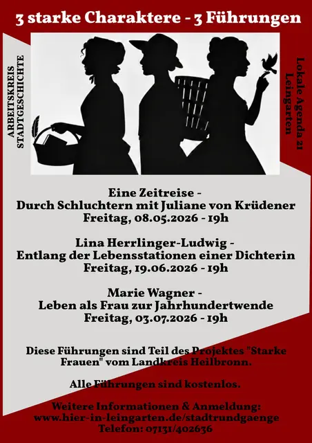 Flyer für drei Stadtführungen zu historischen Frauen in Leingarten | Foto: &copy; Lokale Agenda 21