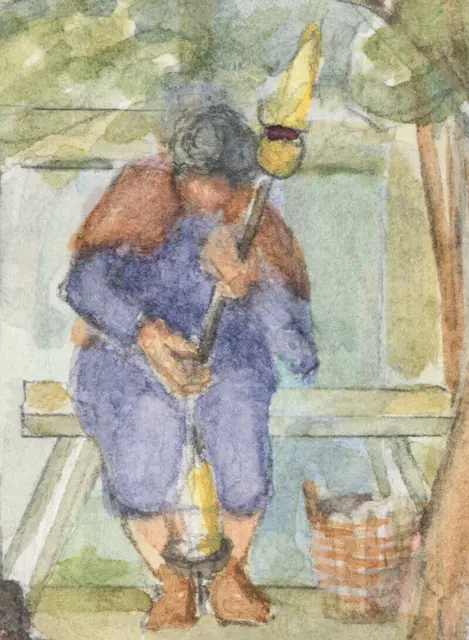 Ausschnitt aus der Panoramawand: Frau mit Handspindel. | Foto: &copy; Copyright (C) reserved, Römermuseum Güglingen