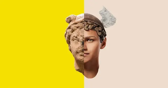 Plakatmotiv Zukunft trifft Vergangenheit – KI und Archäologie | Foto: &copy; Illustration:  © C4 Berlin  Foto Merkur: © Landesamt für Denkmalpflege im Regierungspräsidium Stuttgart/ArchaeoConnect GmbH