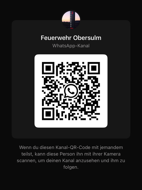 Also schnell unseren Kanal abonnieren!

Wie es funktioniert: einfach auf diesen Link :
 
https://whatsapp.com/channel/0029Varc7Tr0gcfJvwGjKG0k
 
klicken und unseren Kanal abonnieren. Damit sind keinerlei Kosten verbunden
Oder scannt einfach den QR-Code | Foto: Freiwillige Feuerwehr Obersulm 